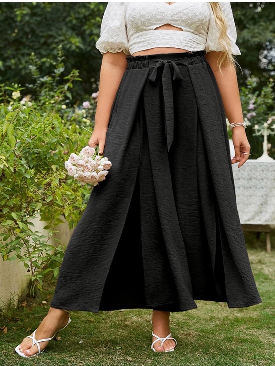 Simplee Apparel Pants - Simplee Apparel Black Wide-Leg Maxi Skirt with Tie Waist